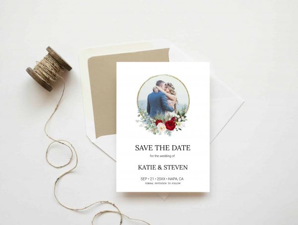 Burgundy Blossom Floral Photo Save The Date