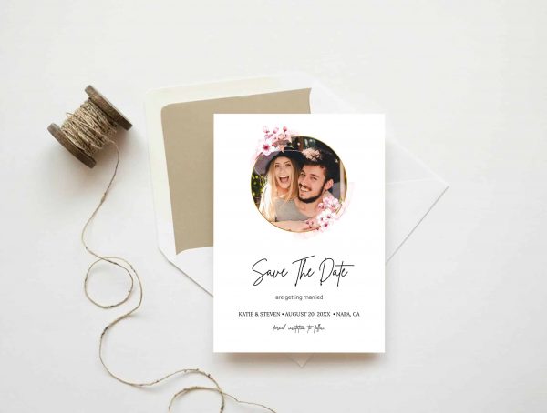 Sakura Blossom Floral Photo Save The Date