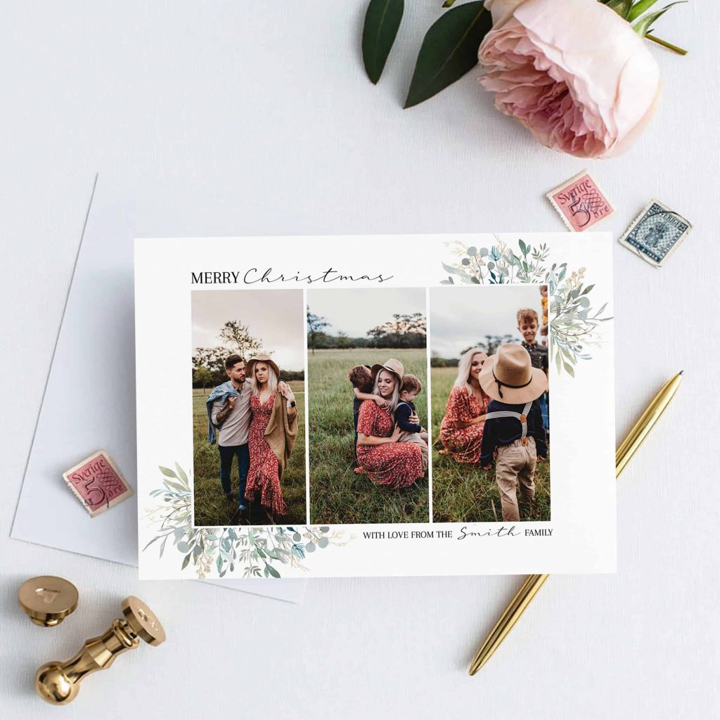 Greenery Family Holiday 3 Photo Collage Christmas Card | Do It Yourself ...