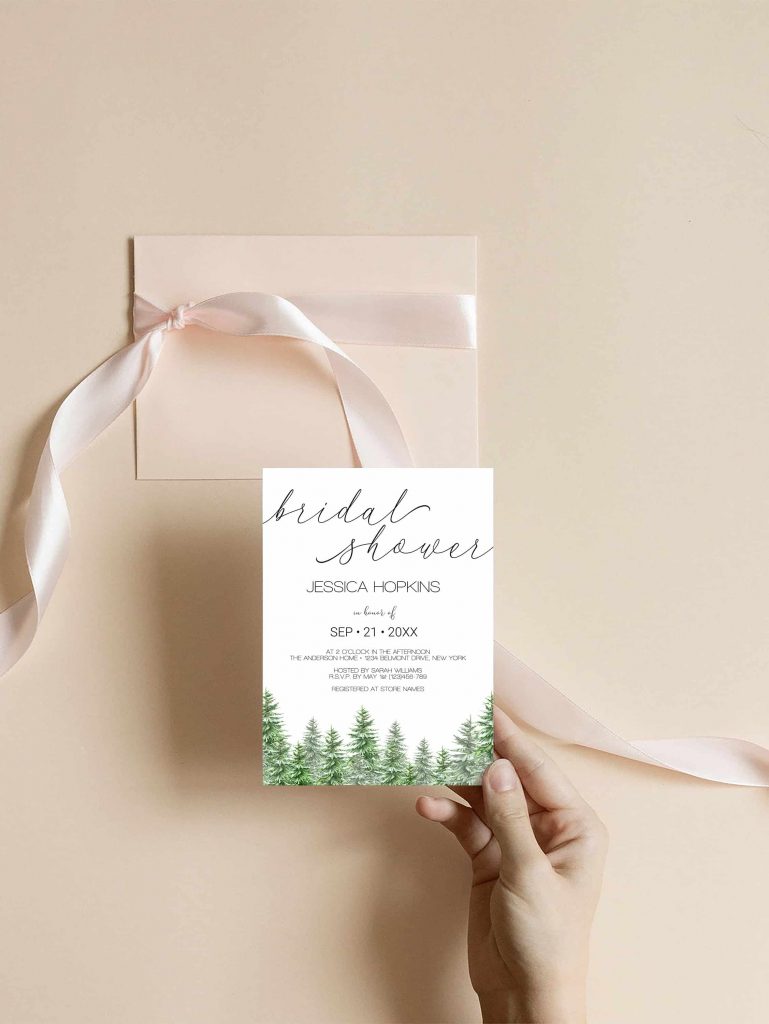 Pine Tree Bridal Shower Invitation Template | Do It Yourself Printables