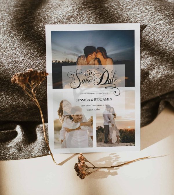 Faux Vellum Effect 3 Photo Save The Date Card