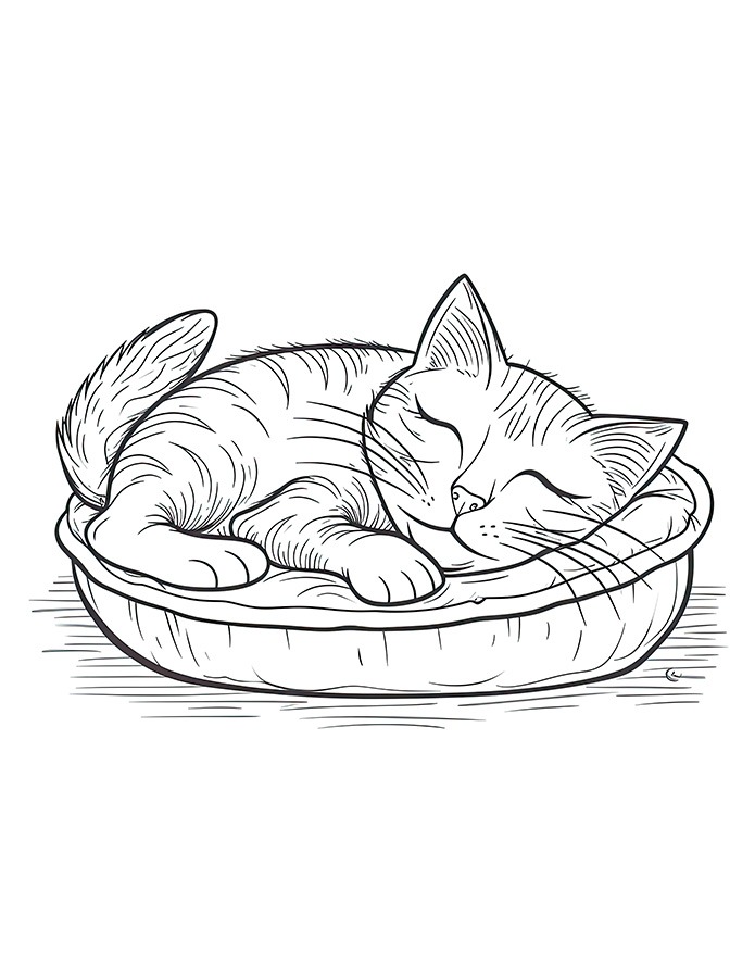 Sleeping Cute Cat Coloring Pages for Kids & Adults