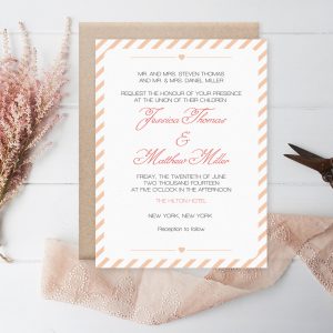 dark peach carnival stripes wedding invitation