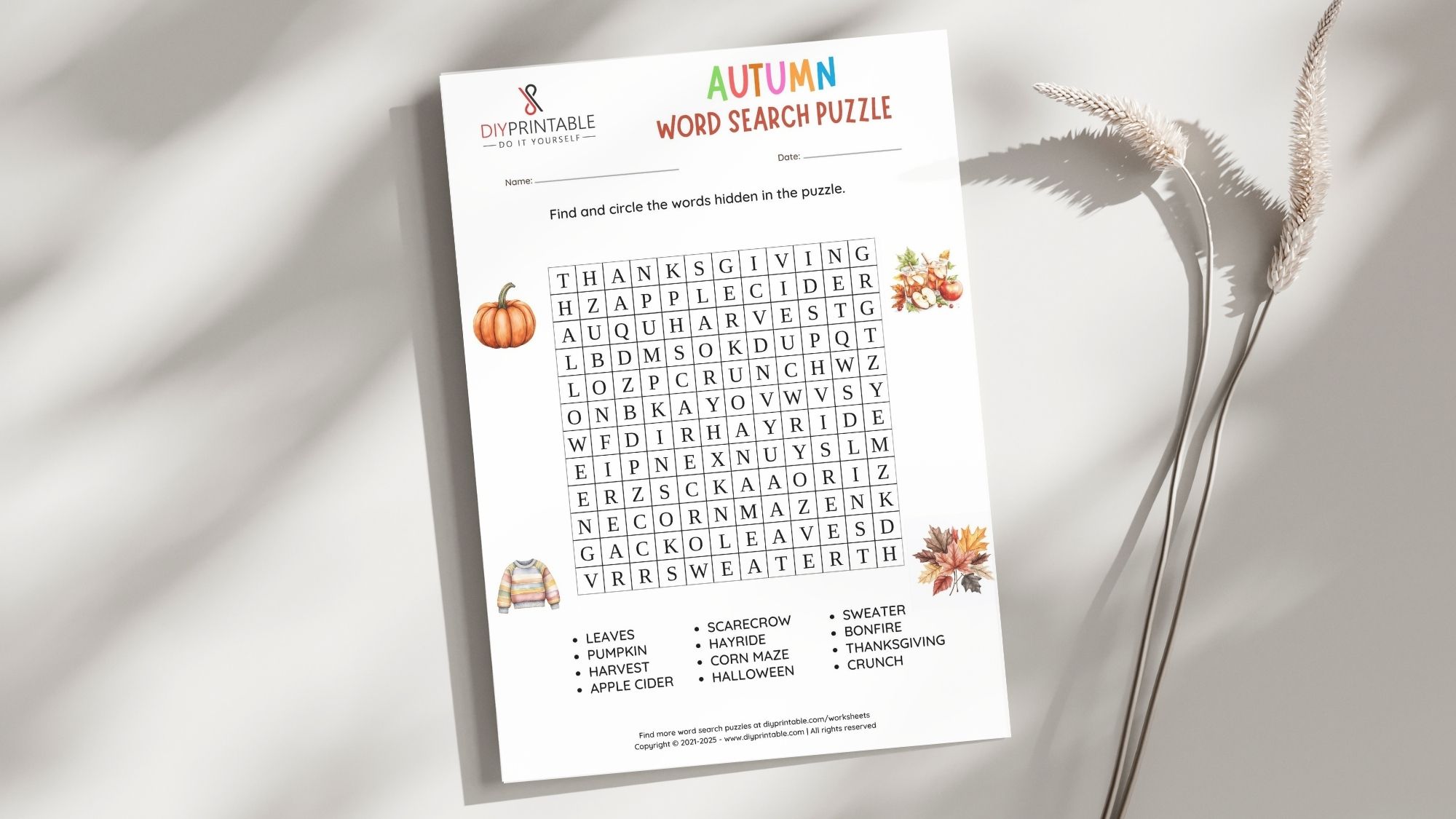 Autumn Word Search Puzzle