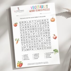 Vegetables Word Search Puzzle
