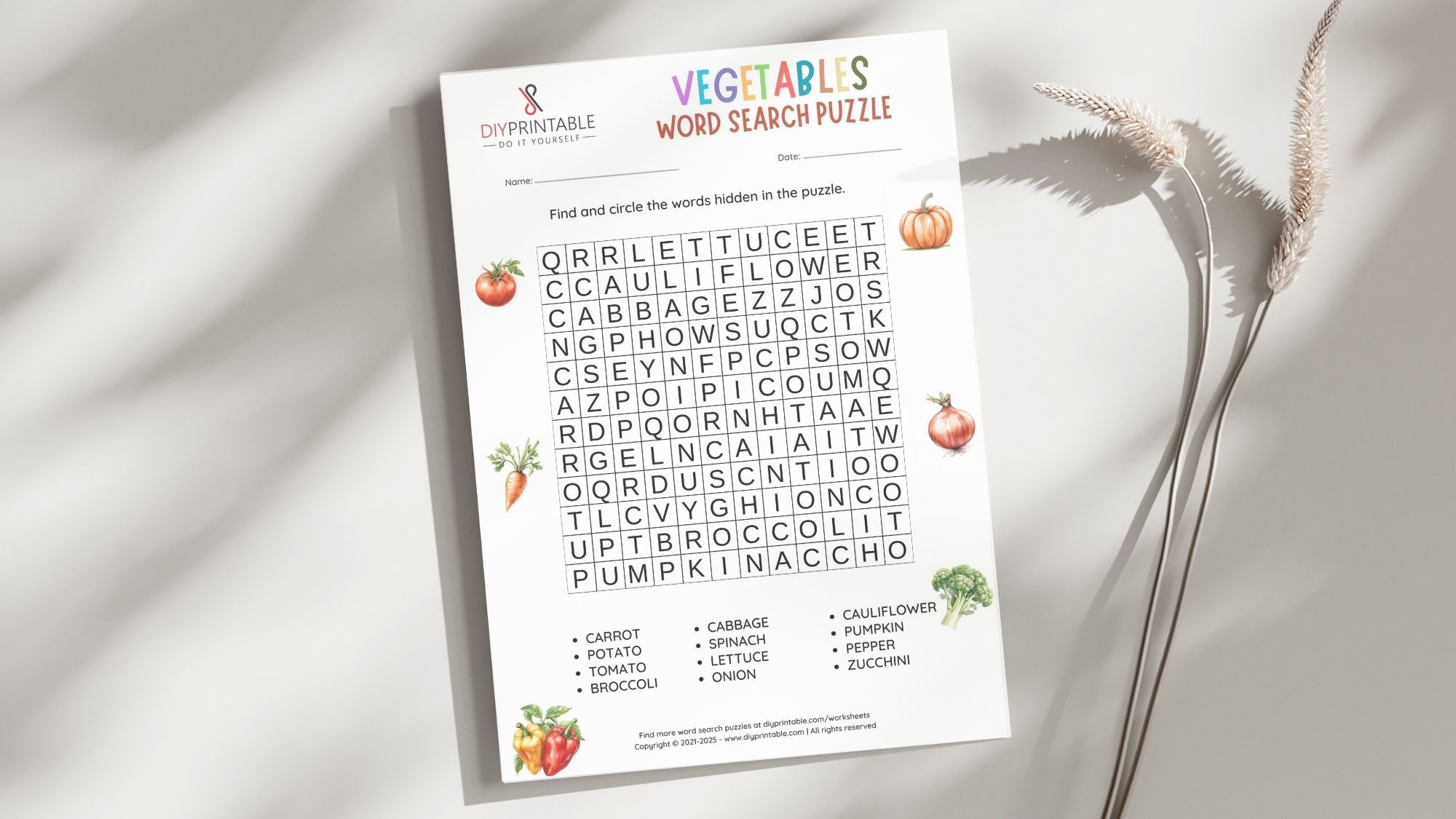 Vegetables Word Search Puzzle