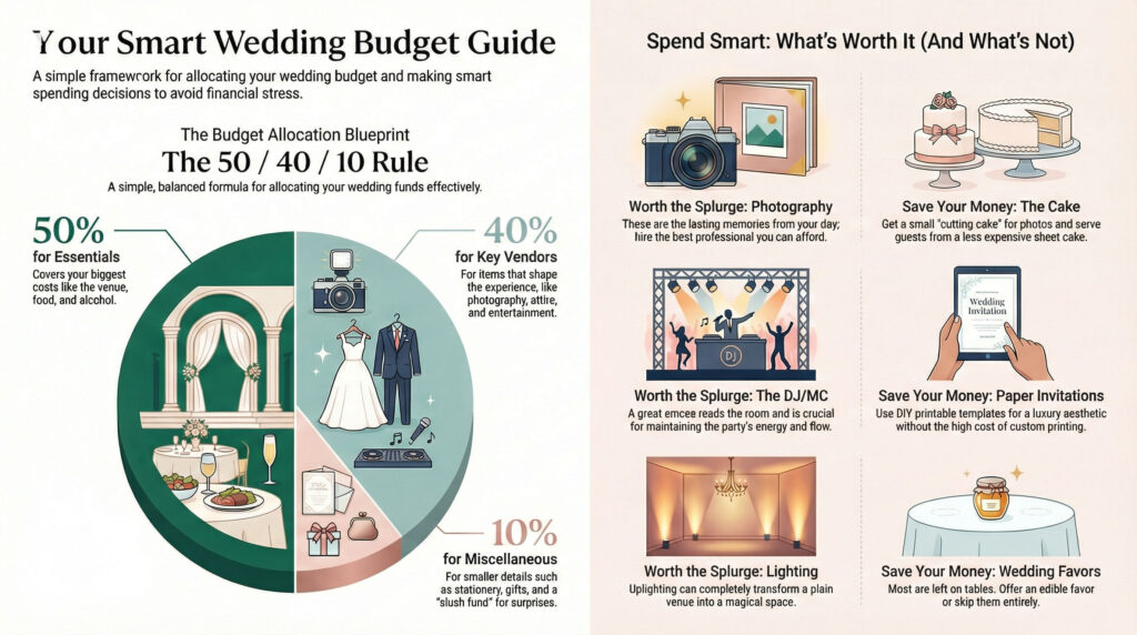 Wedding Budget Breakdown 50-40-10 Rule Infographic