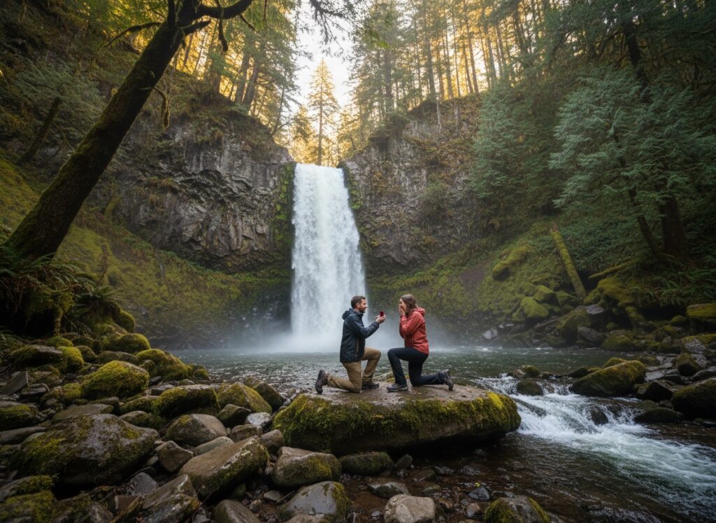Forest Waterfall Romantic Wedding Proposal